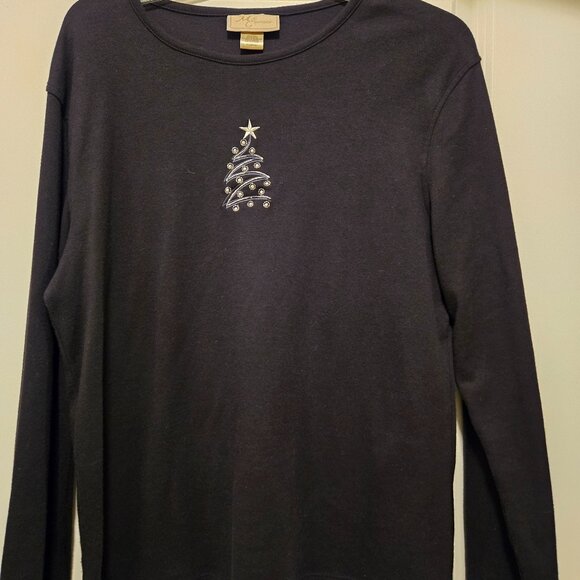 Women's black cotton/polyester long sleeved holiday t-shirt size XL - Picture 1 of 4